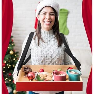 Red and Black Serving Tray With Straps